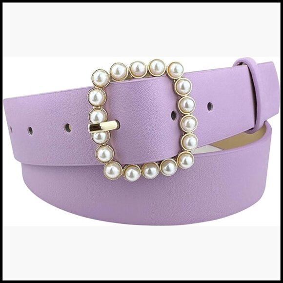 Faux Leather Belt with Square Buckle, Adjustable Waist for Dresses and Jeans